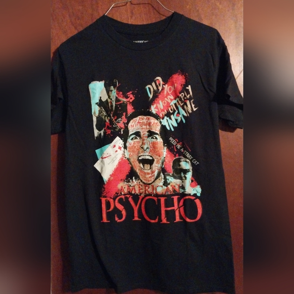 American Psycho Graphic Short-Sleeve Tee - Black with Red & Teal Print